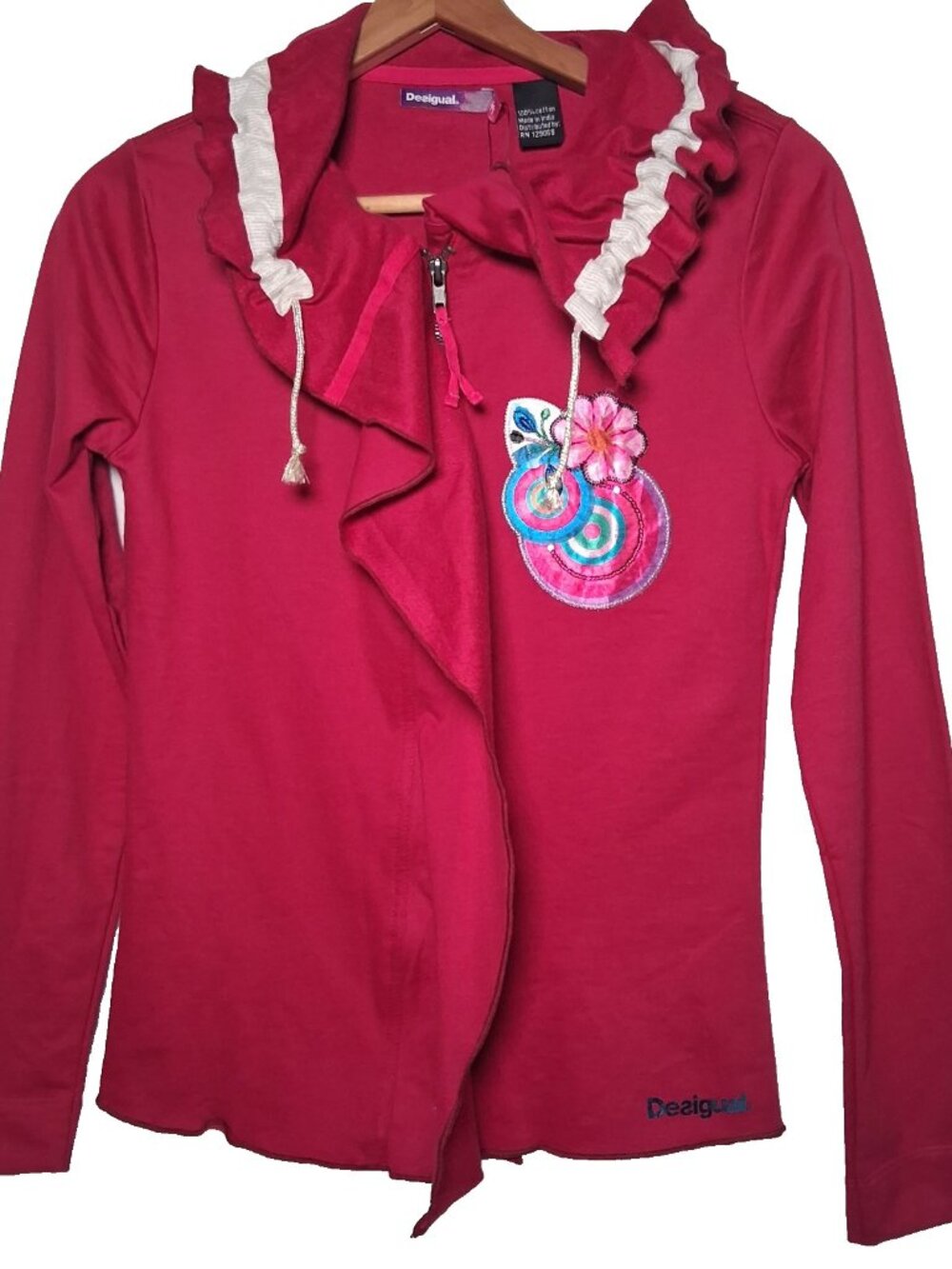 Desigual Sweatshirt Youth Girls 13/14 Pink Cardigan Zip Collar Artsy Floral NEW
